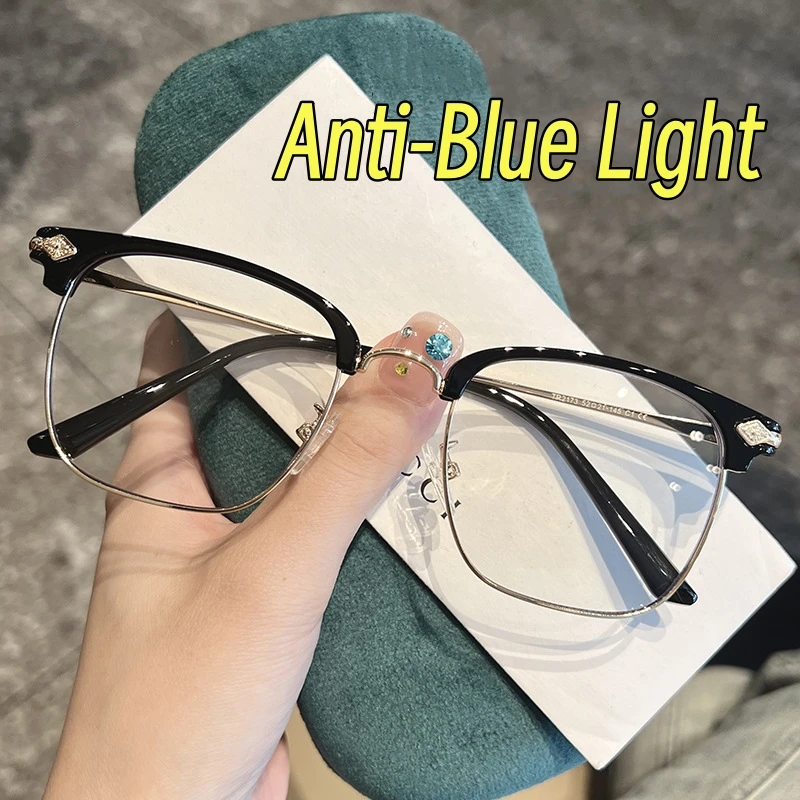 

Luxury Metal Half Frame Anti-blue Light Myopia Glasses Men Business Classic Protective Short Sight Eyeglasses Diopter 0 To -4.0