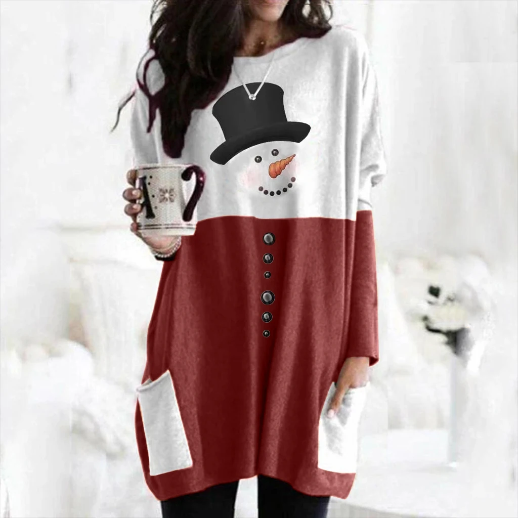 autumn and winter women's new Christmas snowman print long sleeve dress women long dresses for women