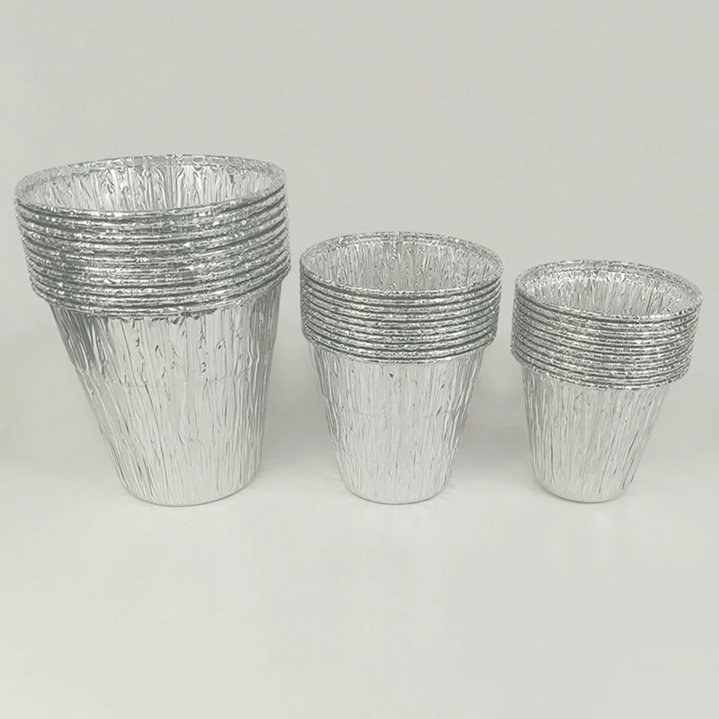 

10Pcs Pack Silver Aluminum Foil Pans 3 Sizes Round Deep Disposable Food Trays Heat Resistant for BBQ Roasting Baking