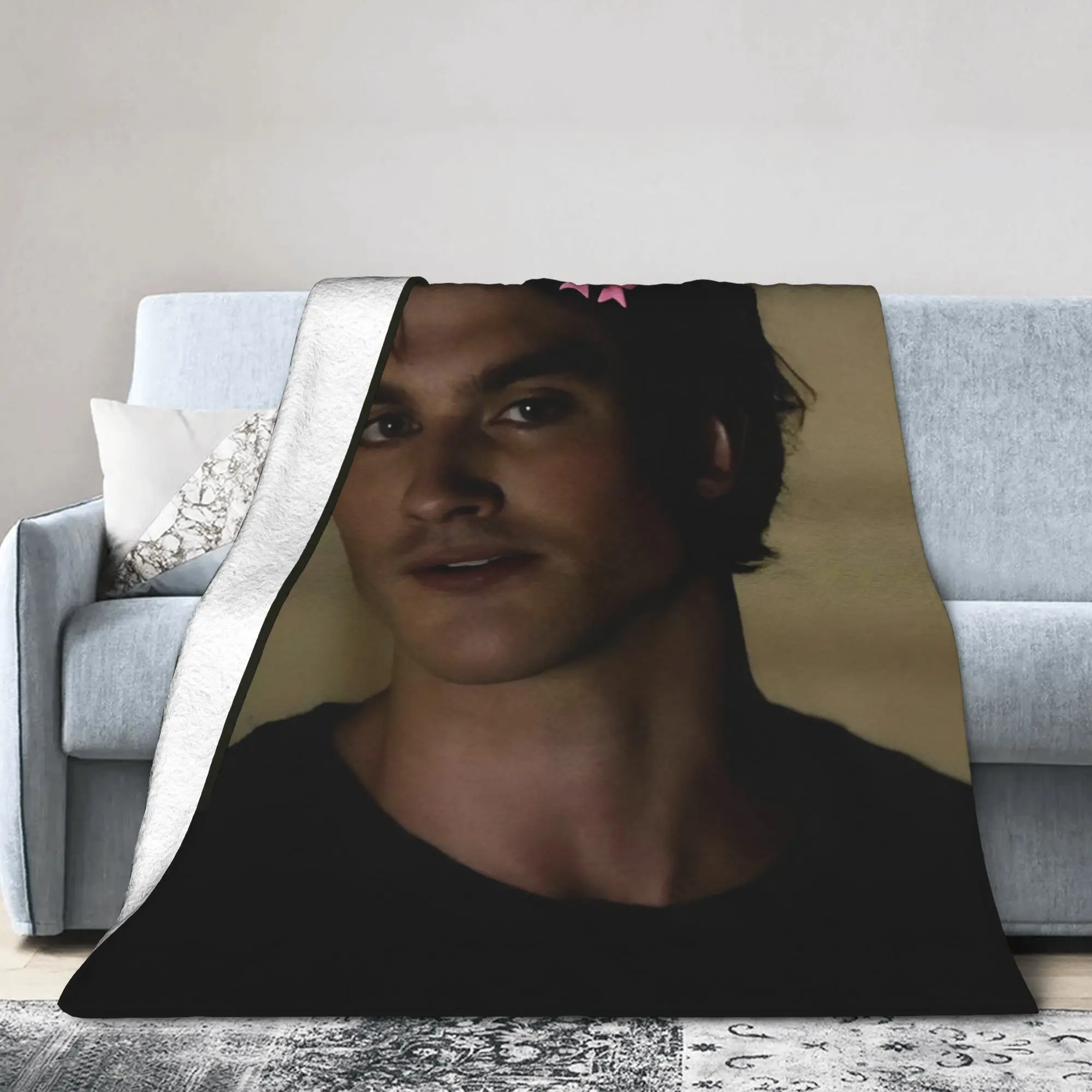 Damon Salvatore The Vampire Diaries Blankets Flannel Spring/Autumn Ian Somerhalder Warm Throw Blankets for Sofa Couch Bedspreads