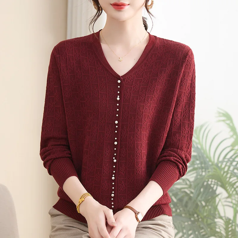 Women's Light Pullover Tops New V Neck Long Sleeve Shirt Spring Autumn Knit Woman Clothing Pull Femme Sweaters Knitwear Jumper