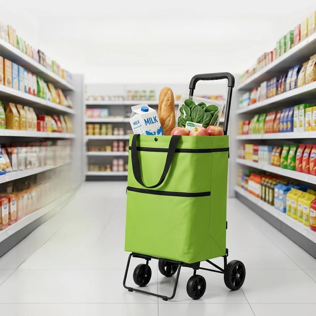 Portable Folding Shopping Cart Vegetable Buying Small Cart Home Use Robust Durability with Wheels Large Capacity Stainless Steel