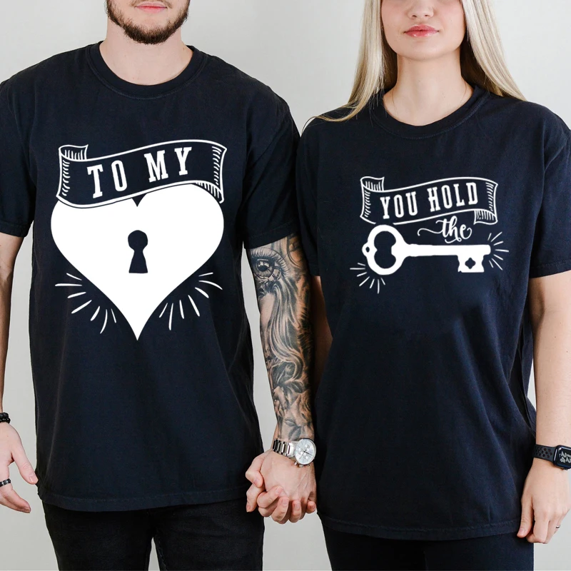 Tshirt Men Women Matching Couples You Hold The Key To My Keyhole Graphic Couples Shirts Short Sleeves Matching Outfits Couples T