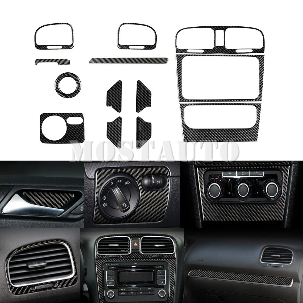 For Volkswagen VW Golf 6 MK6 GTI Soft Carbon Fiber Interior Accessories Kit Cover Trim 2008-2012 13pcs Interior Whole Kit