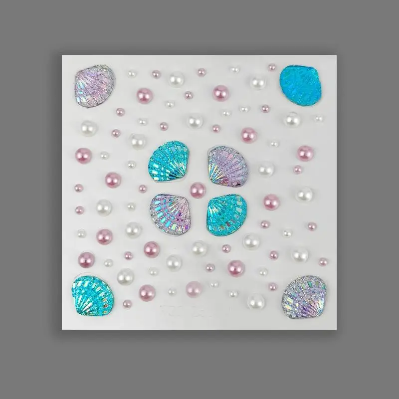 3D Dreamy Shell Pearl Face Stickers DIY Body Art Stage Makeup Tool 1 Sheet Sparkling Mermaid Rhinestone Temporary Tattoos