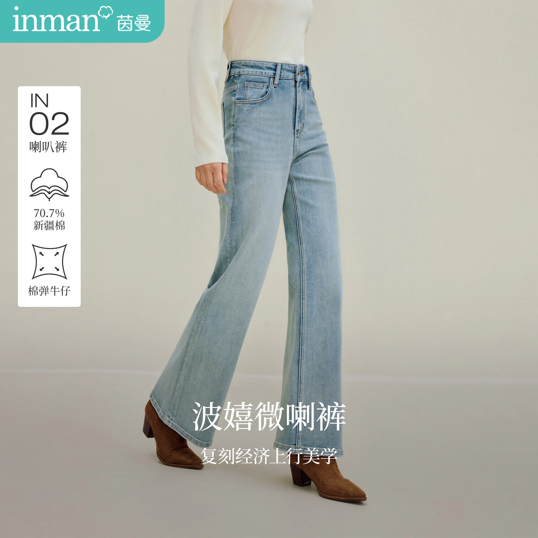 Inman Women's 2025 Autumn New Slim-Fit Straight-Leg Denim Pants for Petite Sizes - Retro Washed Flared Jeans