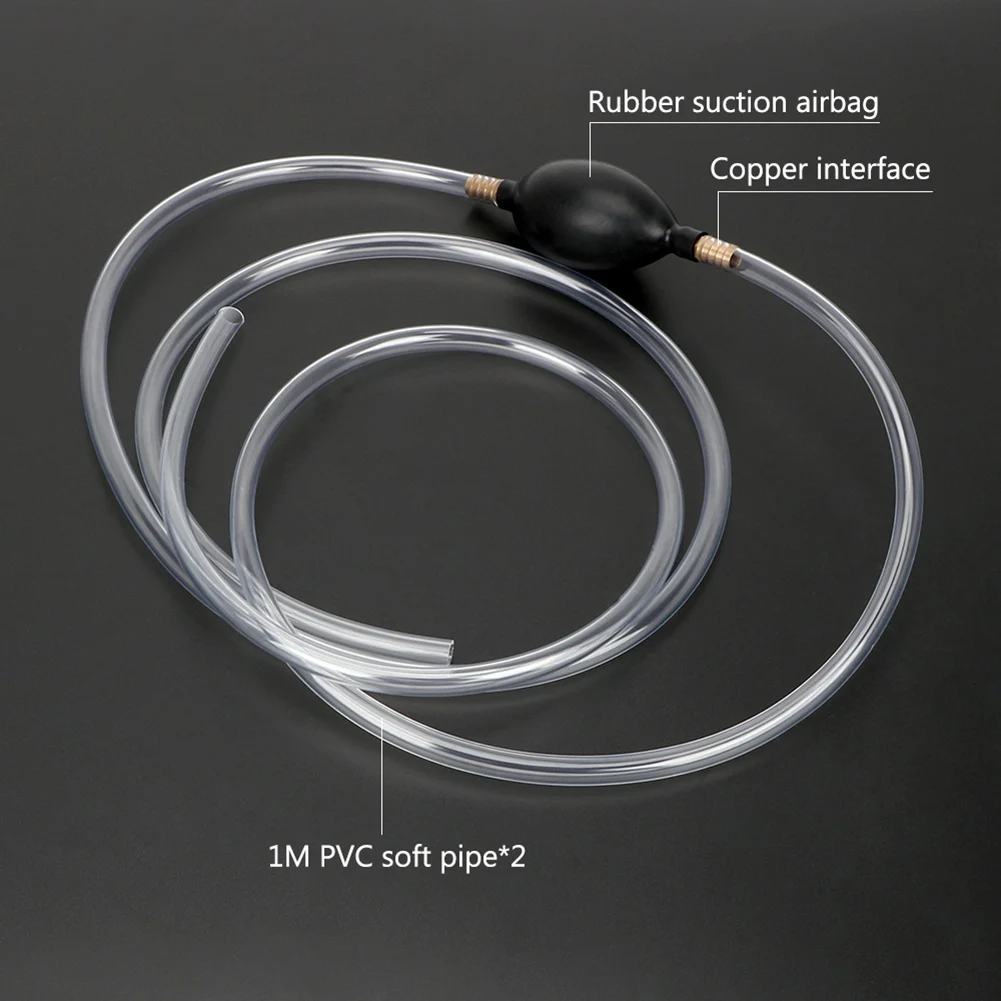 Manual Hand Siphon Pump with Copper Interface for Petrol Diesel Water Oil Liquid Transfer Fuel Transfer Pump Tool 2 1m Length