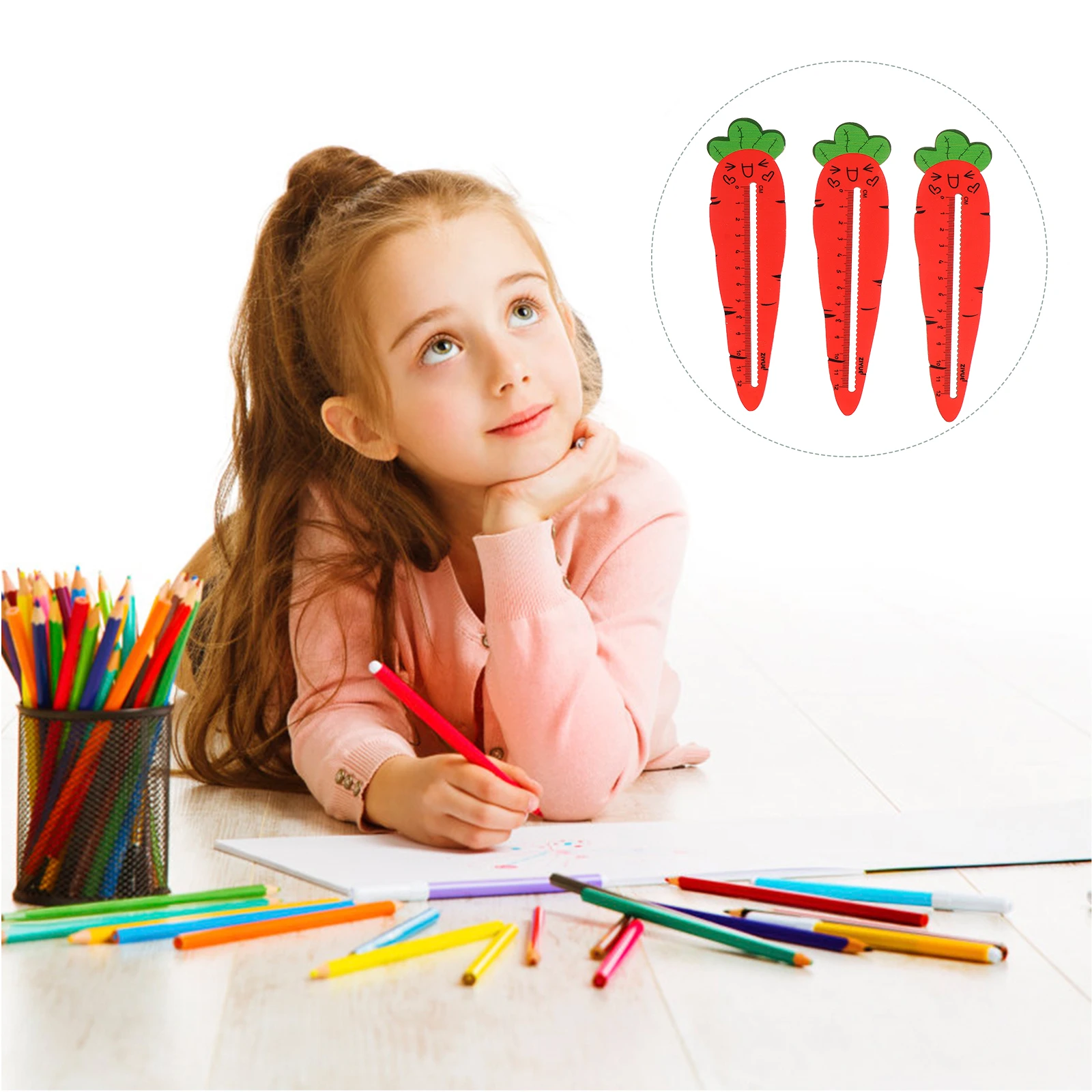 3pcs Carrot Shape Wooden Ruler Cartoon Design For Home Office School Factory Students Teachers Gift Idea Drawing Tool