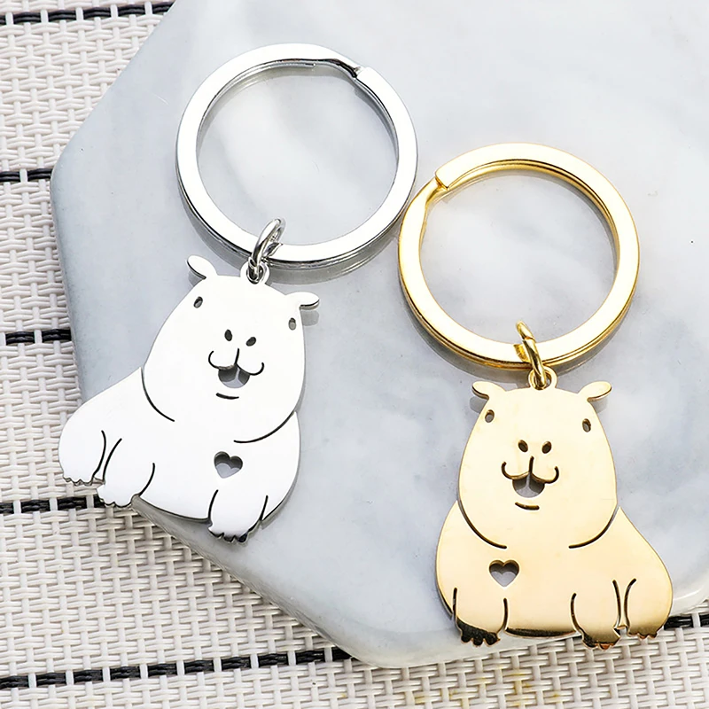 Cartoon Capybara Animal Keychain Creative Cute Bag Accessories Keychain Bag Car Stainless Steel Keychain Funny Cute Keychain