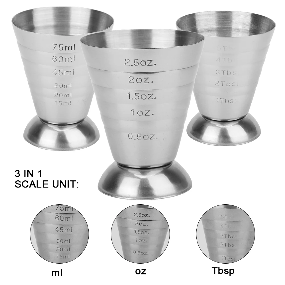 Cocktail Tools 75ML Bar Cocktail Shaker Jigger Bar Mixed Drink Accessories Measure Cup Stainless Steel