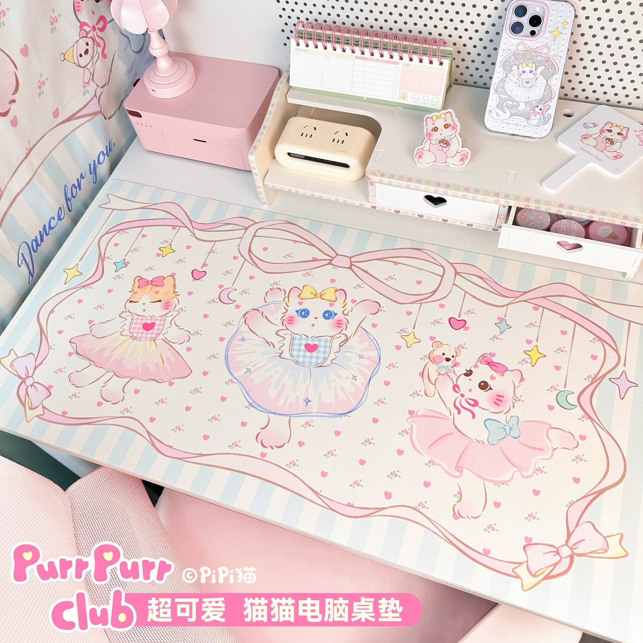 Original Pink Cartoon Cat Cute Kawaii Girly Leather Desk Mats Office Computer Mouse Pad Waterproof Anti Slip Makeup Placemat Pad