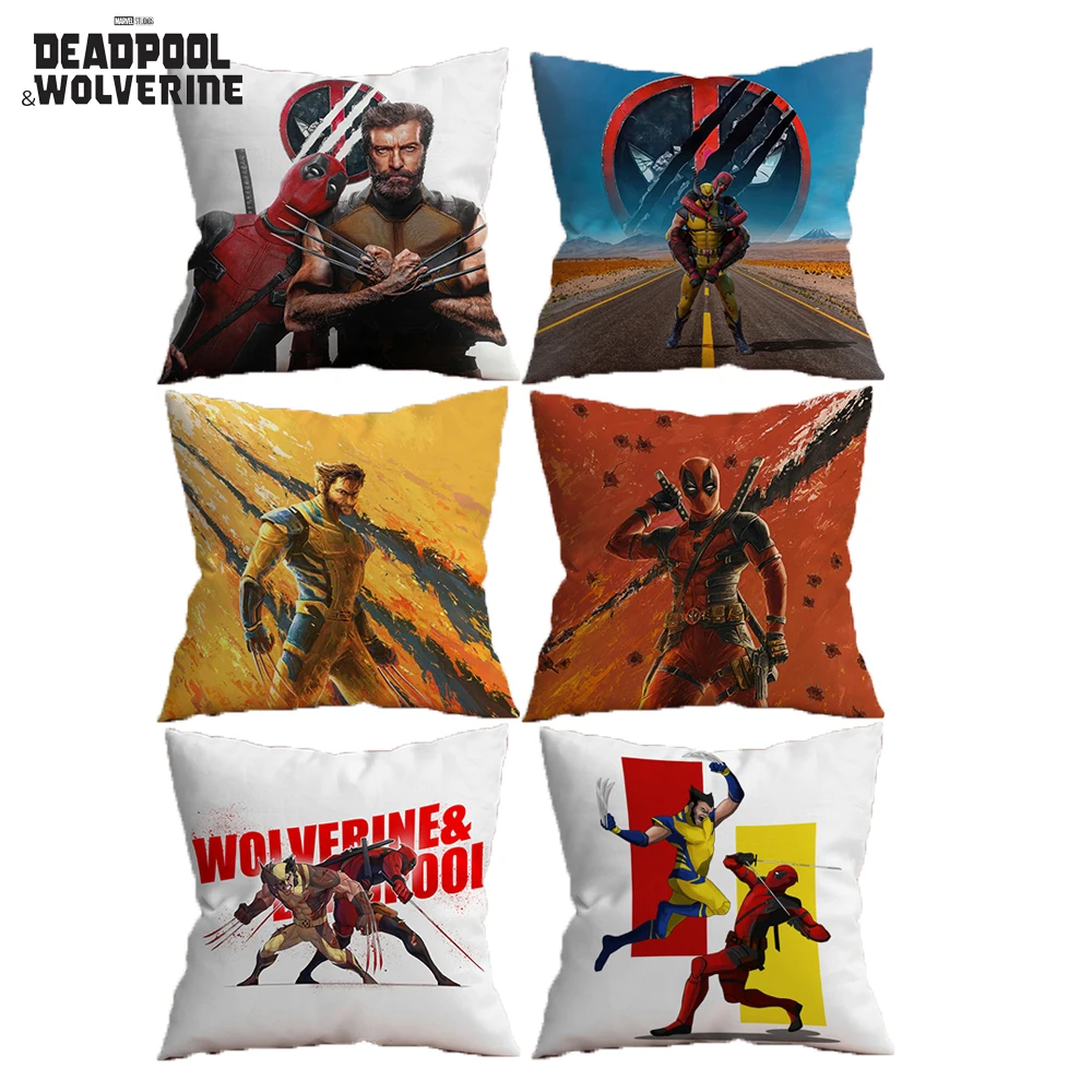 Deadpool & Wolverine Pillowcase Cushion Cover Disney Movie Throw Pillow Case for Bed Sofa Car Christmas Boys Girls Gift 45x45cm