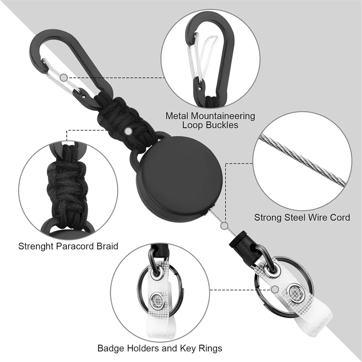 Retractable Keychain 4 Pack Heavy Duty Key Rings Retractable Lanyard Badge Holder with Steel Cord Carabiner ID Holder