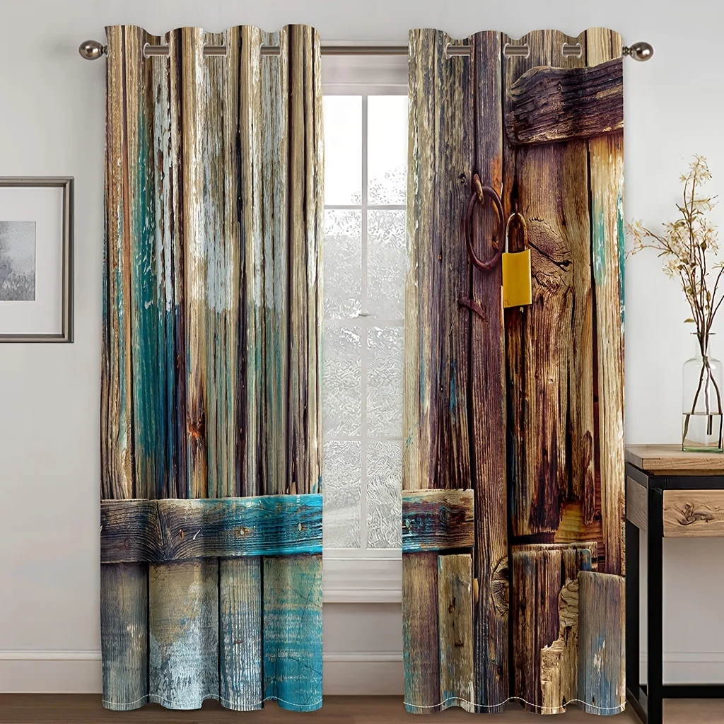 Transform Your Home Decor With 2pcs Retro Personality Barn Storage Room Curtains - Industrial Style Decorative Fabric