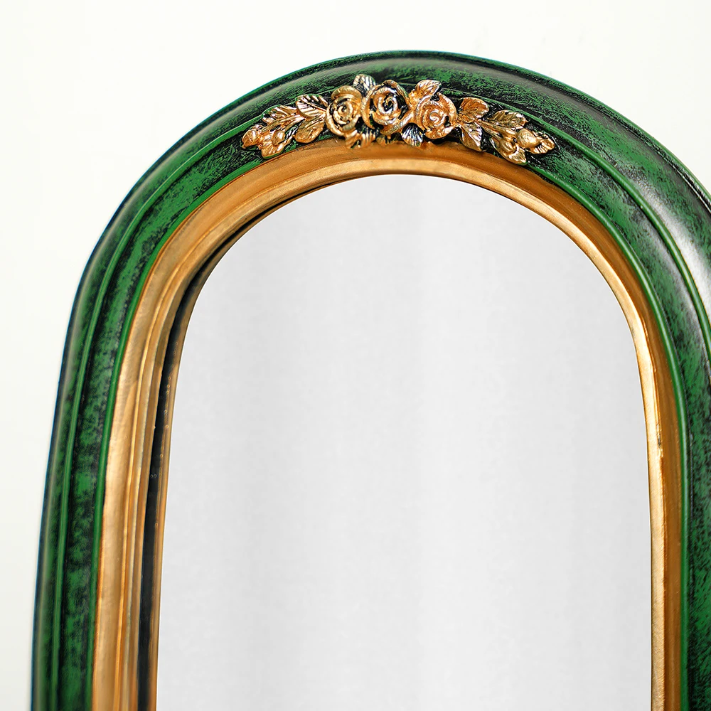 European light luxury resin embossed green carved mirror makeup mirror vintage resin photo props girl makeup mirror
