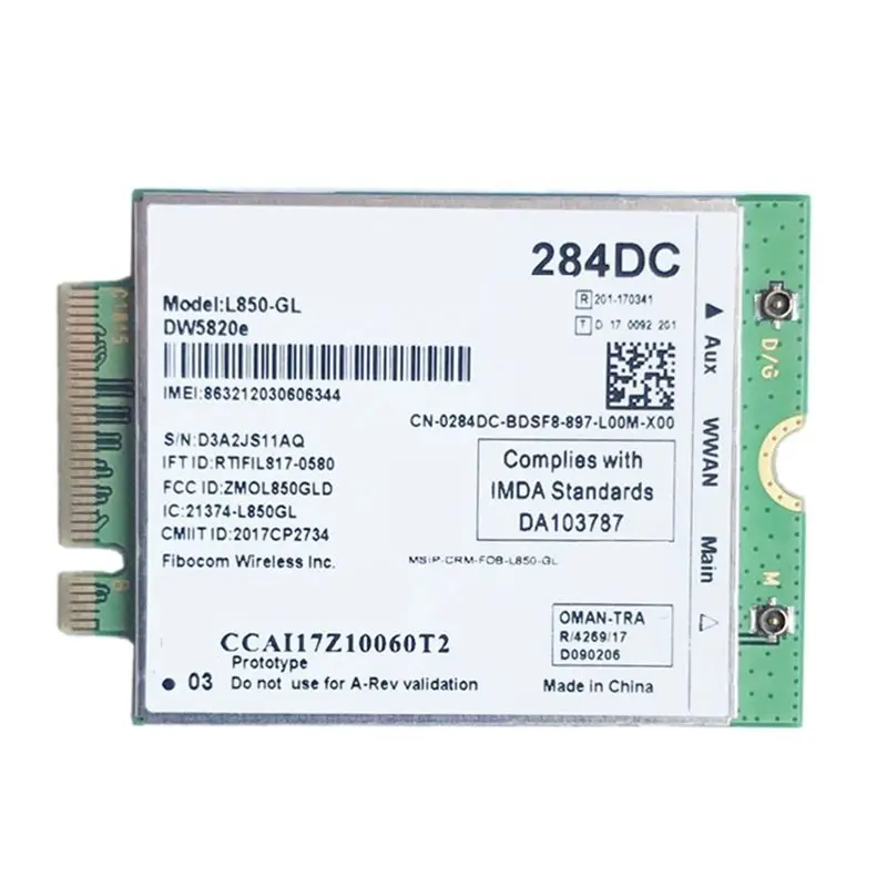 Exquisite-For Dell Laptop 3500 5400 Compatible DW5820E L850-GL LTE 4G Modem Card Module+ 2 X 8DB Antennas 0284DC 284DC