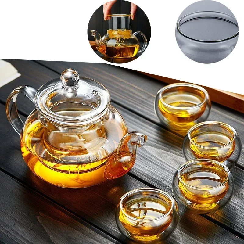 Glass Teapot with Infuser Set Teaware Kitchen Dining Bar Home Tea Kettle Glass Drinkware Samovar Kettle Maker Infusers Jug Tool