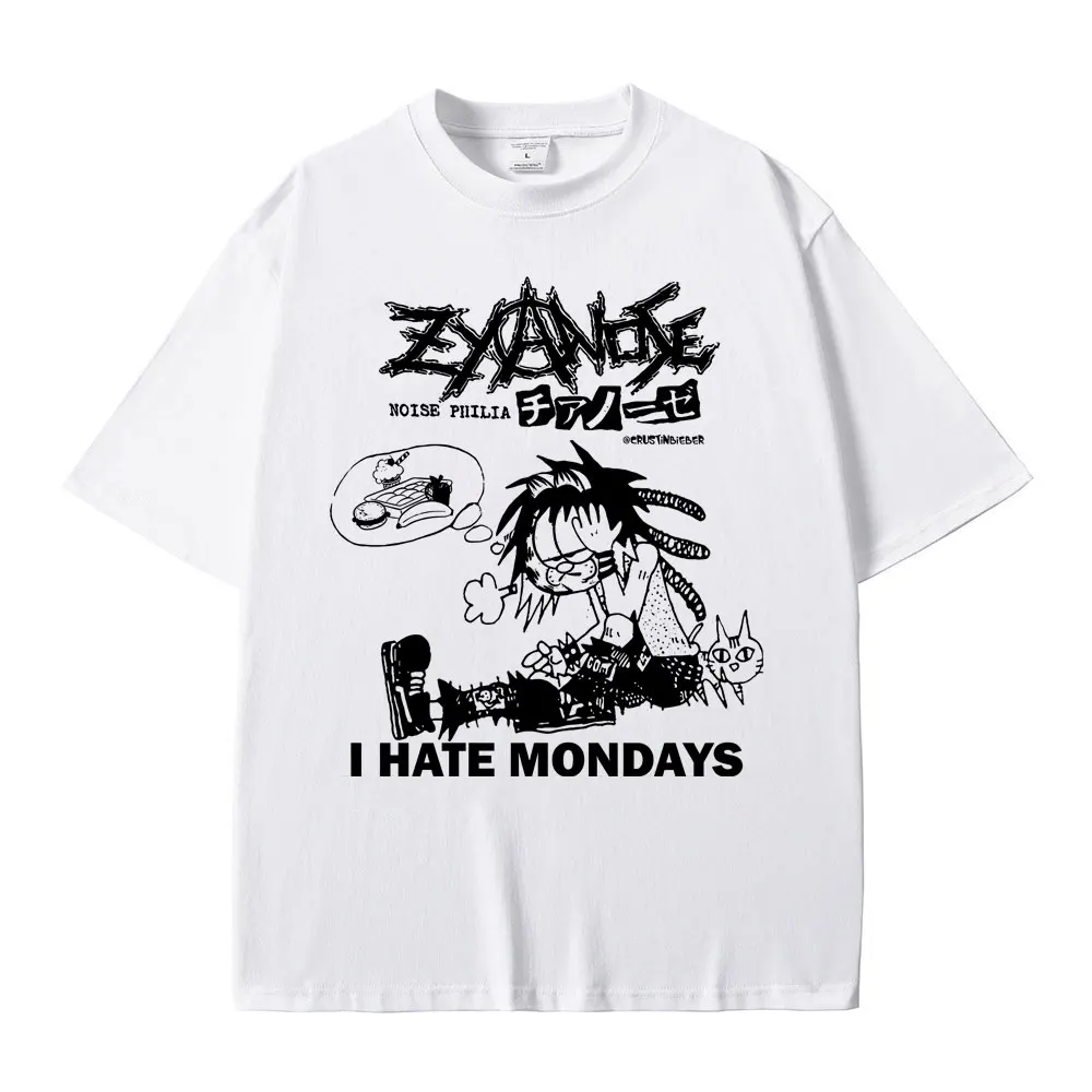 Zyanose I Hate Mondays T Shirt Punk Cat Funny Meme Tshirt Men Women Vintage Gothic Rock Oversized T-shirt Male Cotton T-shirts