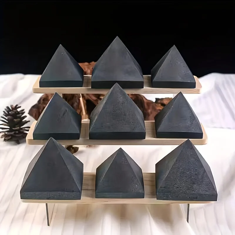 

1PC Natural Shungite & Quartz Pyramid, Feng Shui Meditation Stone for Bohemian Altar Decor, Ogen Stone Tower, Desktop Display