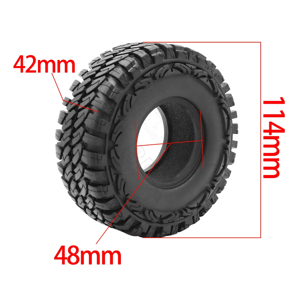 1.9 pollici diametro esterno 114 mm 1.9 \'\'pneumatici in gomma nera per cerchione da 1.9\'\' per auto cingolata RC 1/10 Tamiya Scx10 D110 D90