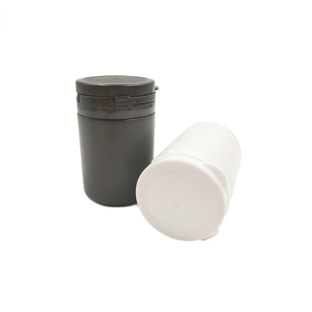 52PCS 60ml black/white HDPE medical pill bottle with pull ring cap for pills, capsules,solid powder bottle