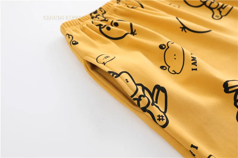 Summer Two Piece Sleepwear Cartoon Duck Printting Short-sleeved Men\'s Pjamas Sets Long Pants Sleep Loungewear Pijamas  Homewear