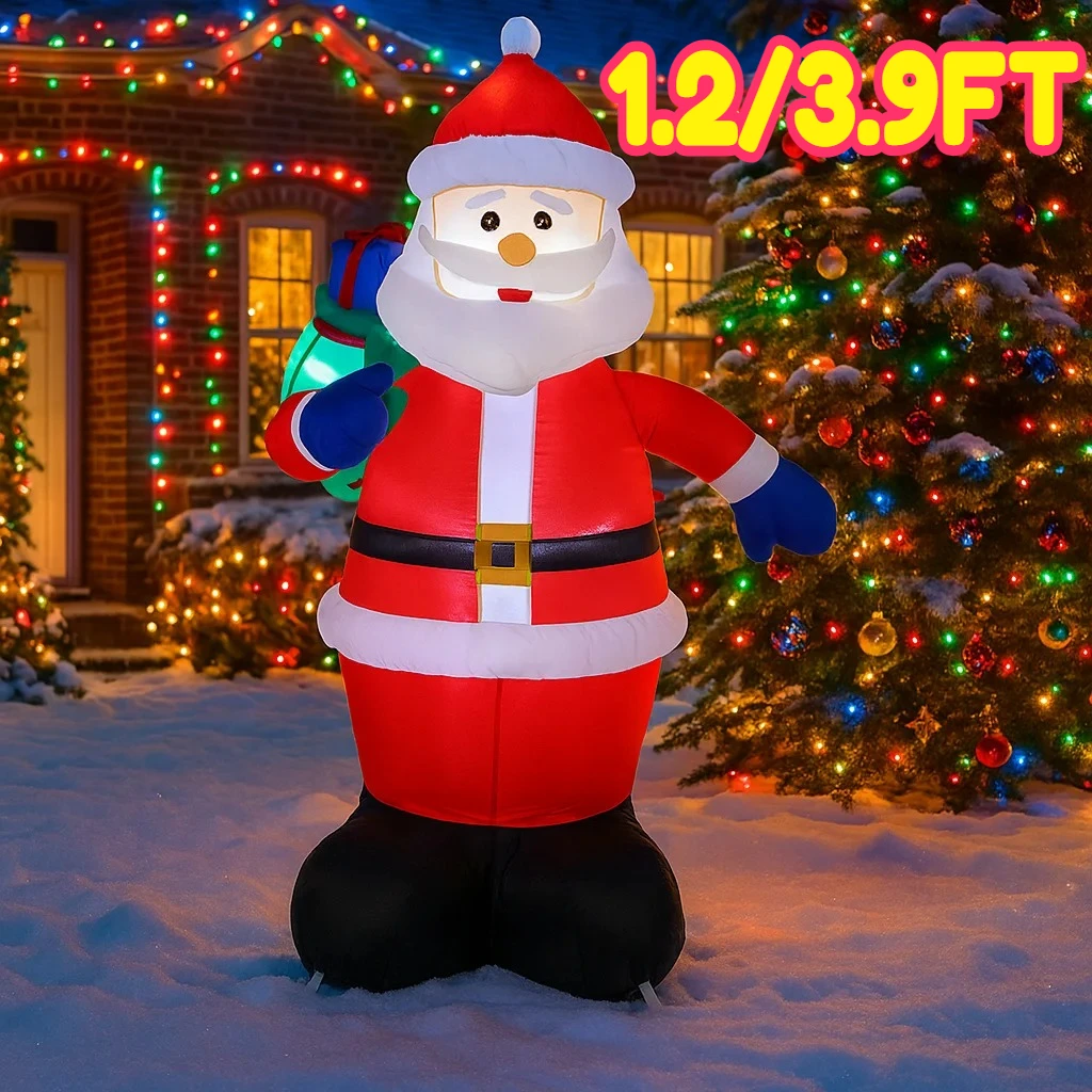 1.2M/3.9FT Inflatable Santa Claus with Gift Bag Lights LED Home Decorations Toys Yard Xmas Holiday Supplies Party Ornaments