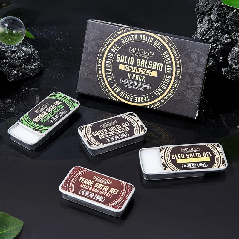 Men Solid Perfume Set Fresh Gentle Ebony Scent 4 In Box Portable Fragrance Balm Long Lasting Charming Daily Outdoor Perfume
