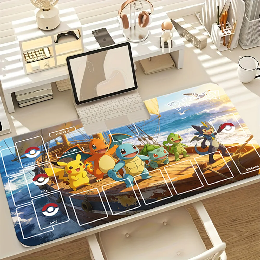 

Игровой коврик для настольных игр Pokemon Starter Pikachu Charizard Squirtle Bulbasaur, большой, нескользящий, для мыши и настольных игр