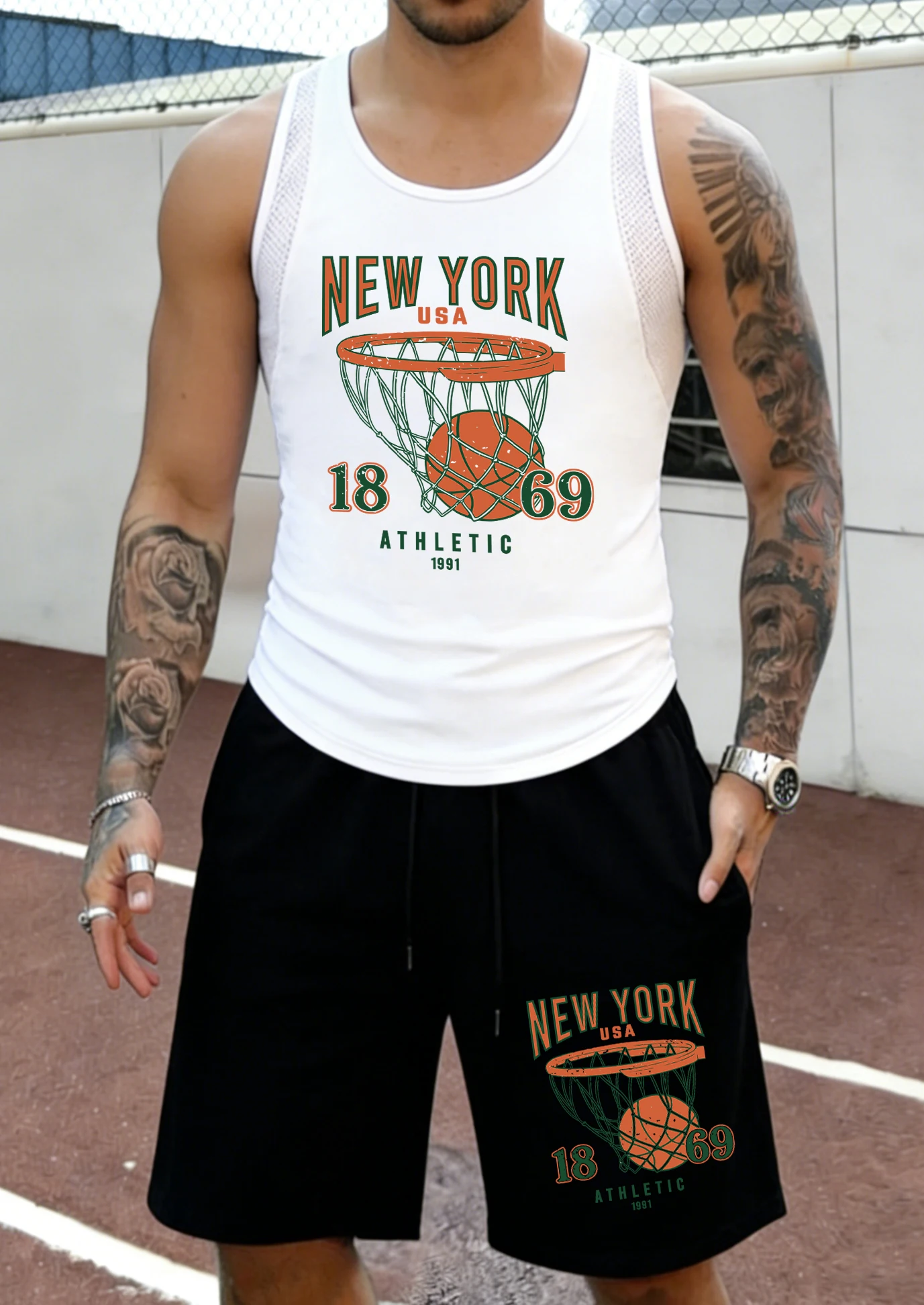 

New York Usa Basketball 1869 Print Man Mesh Summer Tank Top Sets Of Men Lightweight Simple Clothing All-Match Basic Short Pants