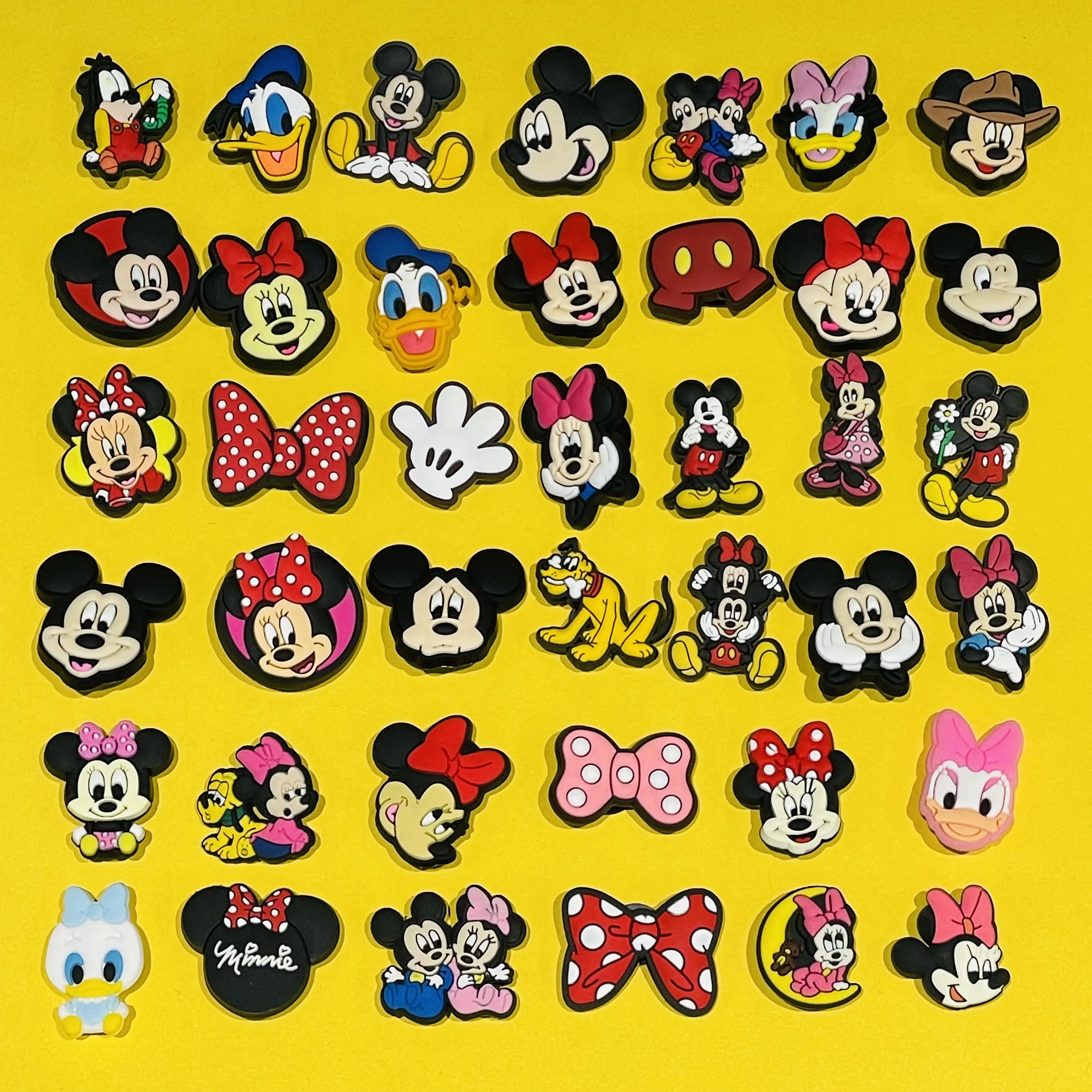 23-57PCS/Set MINISO Cartoon Mickey Minnie Donald Duck Shoes Charms Shoe Accessories Wristband Hole Slipper Decor Kids Gifts