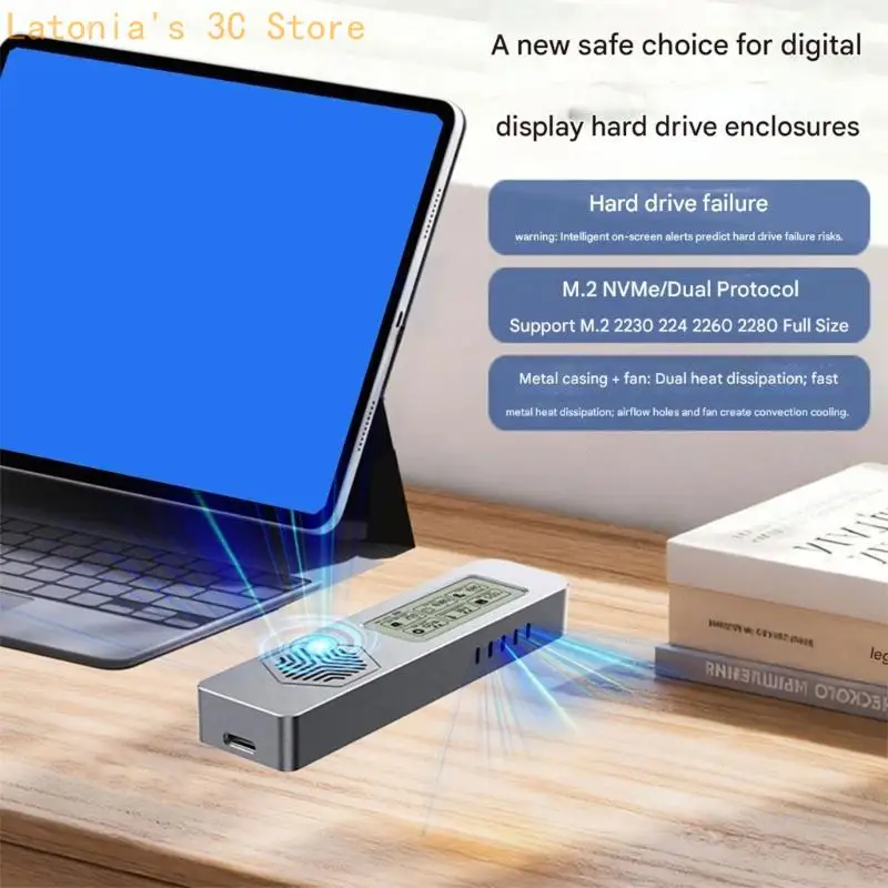 Tragbares NVMe-SATAs-SSD-Gehäuse mit LCD-Display und Lüfter zur Wärmereduzierung X3UB – Detail 9