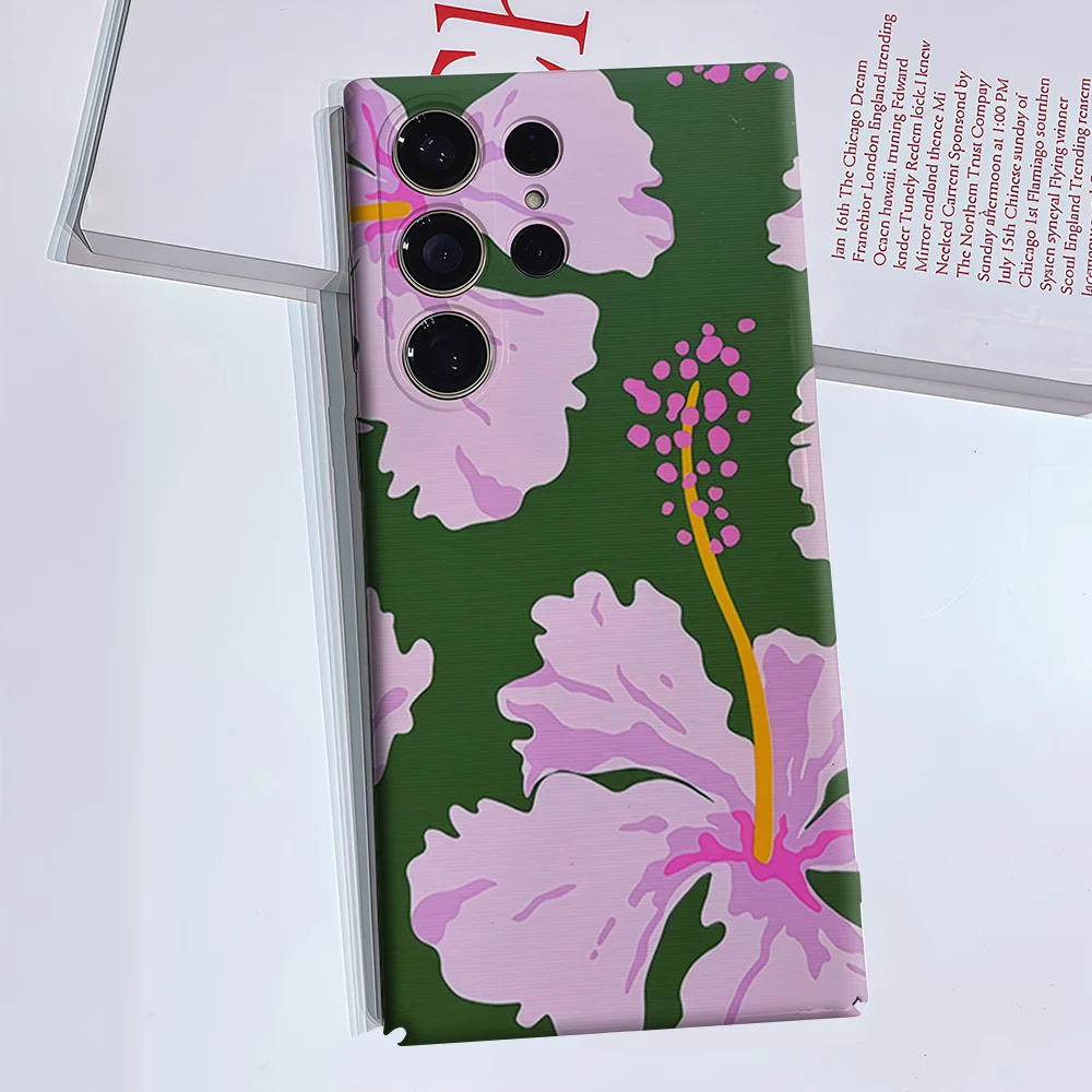 Green Hibiscus Phone Case for Samsung Galaxy S26 S25 S24 S23 Ultra Plus Luxury Double-layer anti-fall Back Cover