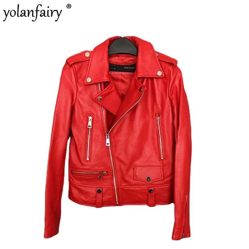 Jaket Kulit Wanita 2020 Musim Semi Musim Gugur Kulit Domba Asli Jaket Kulit Slim Motrocycle Jaket Veste Femme YY975