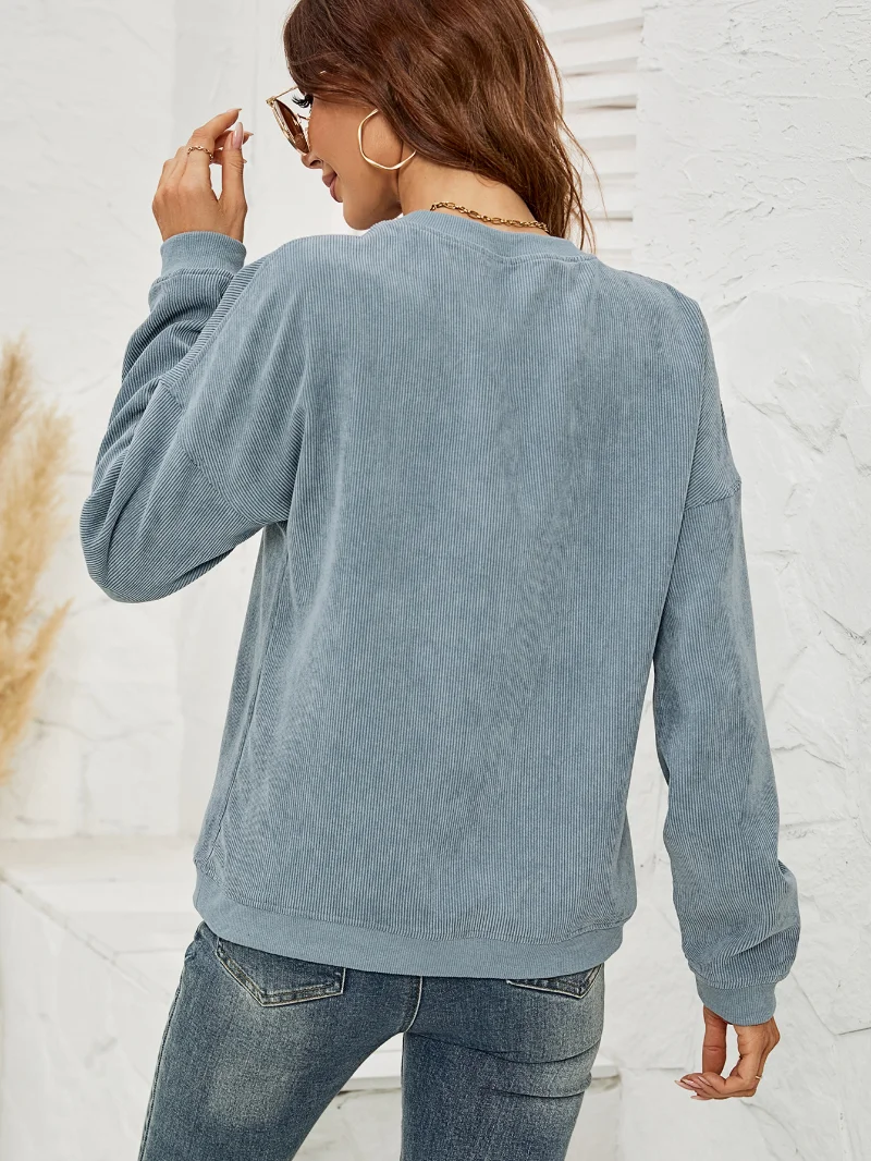 Women's Corduroy Round neck Solid Long Sleeve casual Sweatshirts Pullovers for Women