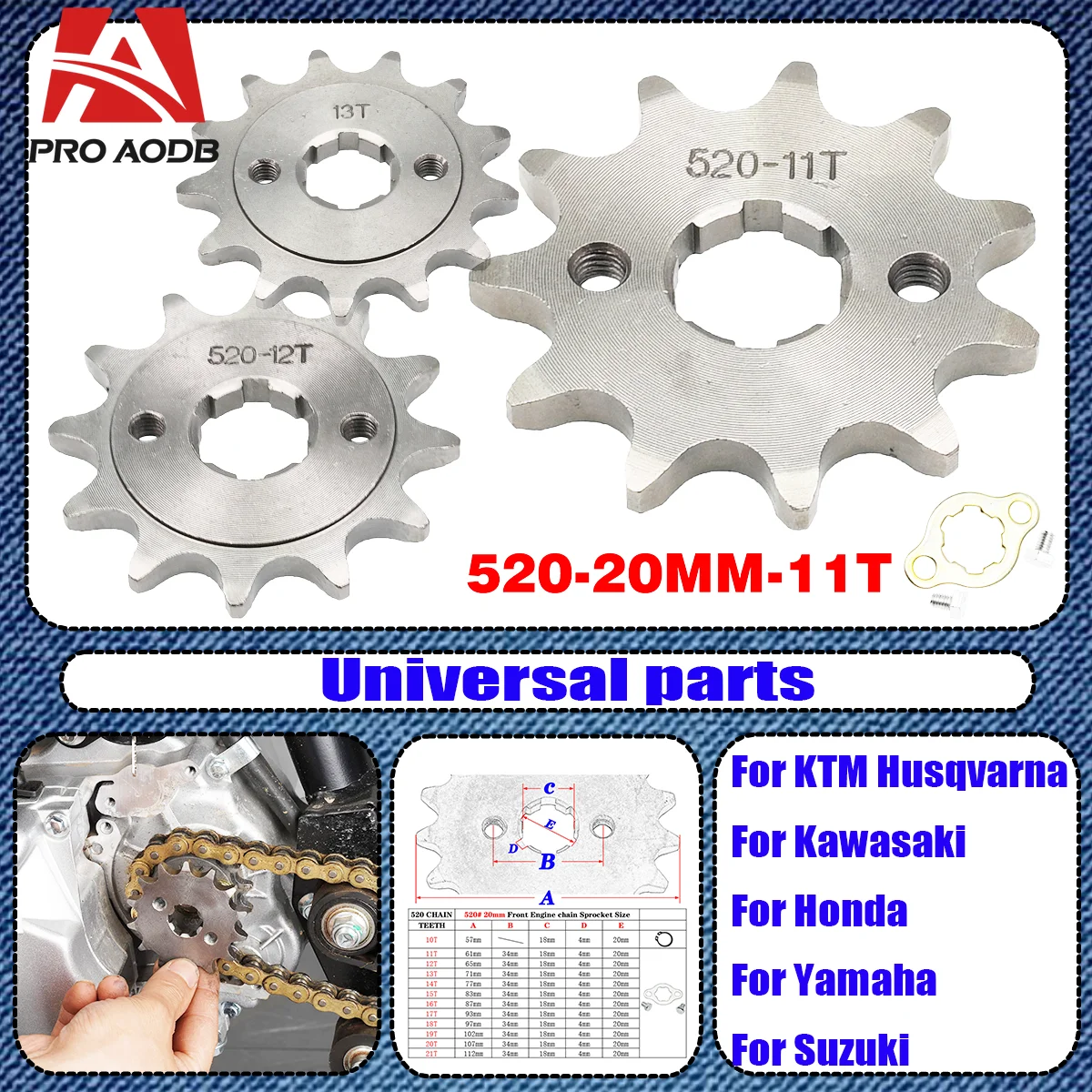 

520# Chain 20mm Front Engine Sprocket 10T - 21T For Loncin Zongshen Lifan Shineray 150 200 250cc ATV Quad Dirt Bike Motorcycle