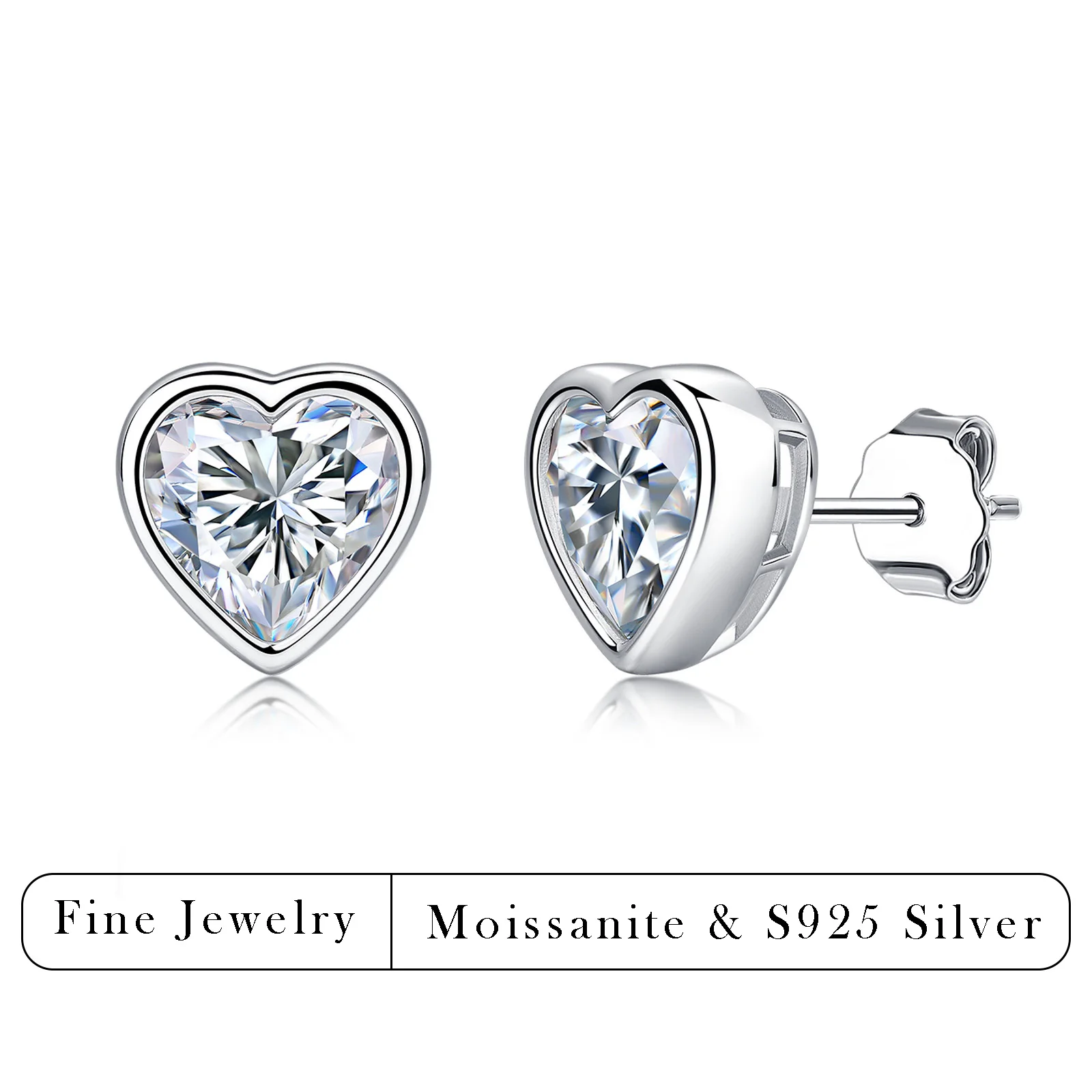 1/2/4/6CTW Heart Shape Moissanite Earrings S925 Sterling Silver Bezel Setting Solitaire Stud Earrings Wedding Bridal Jewelry