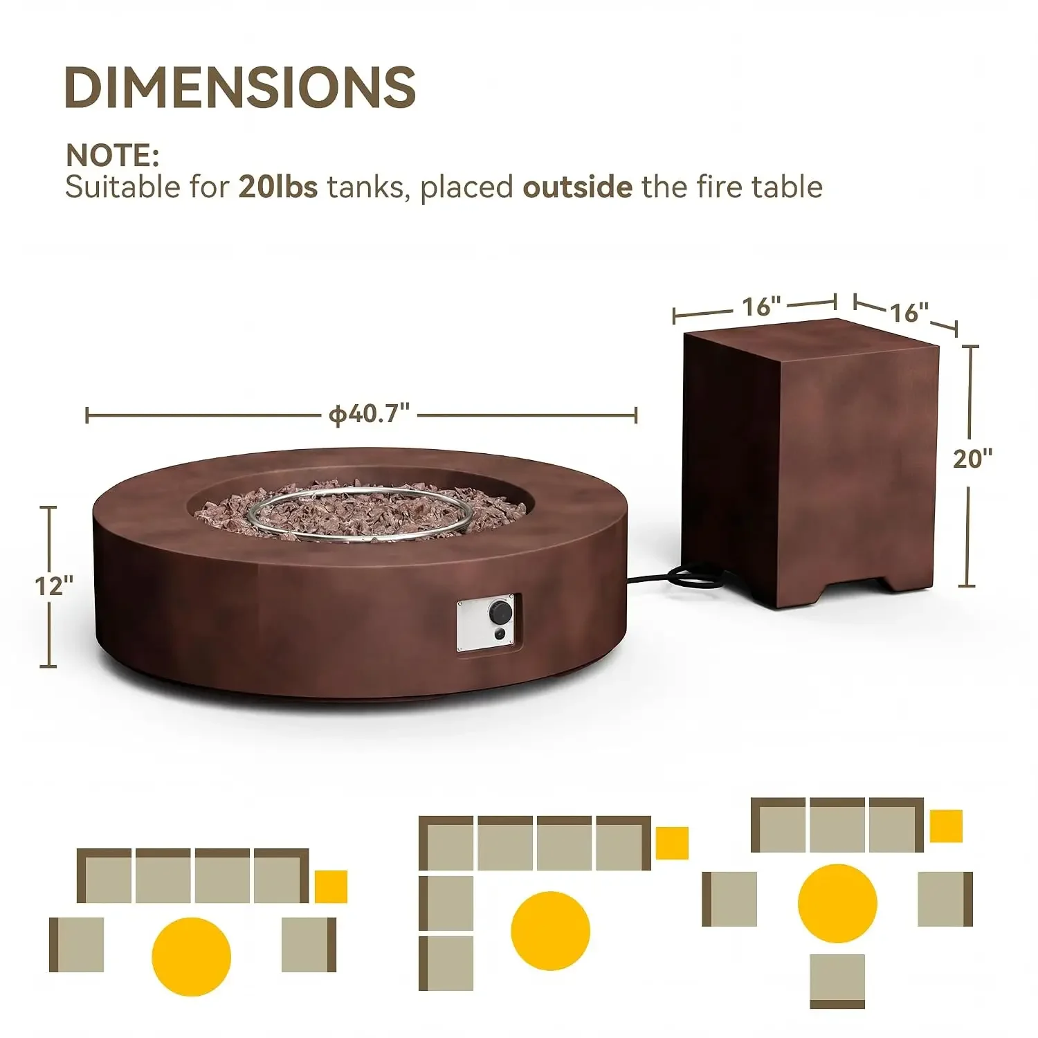 2-Piece Outdoor Firepit Table Set w Tank Table, Certified, 42 inch Dark Fire Table (50,000 BTU) w 16 inches Tank, Customized