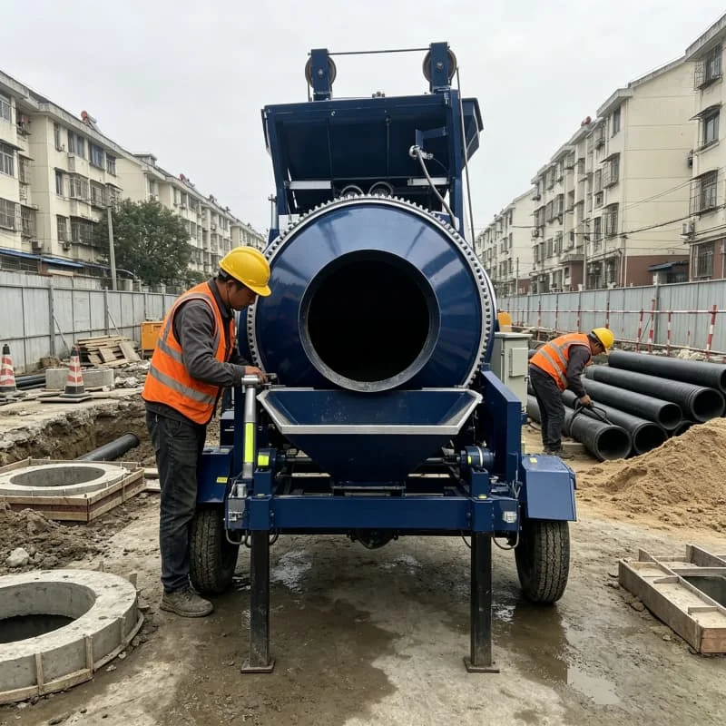 Trailer Electric Concrete Mixer Pump 500L Capacity Self Loading For Small Building Site Precast Yard Customized