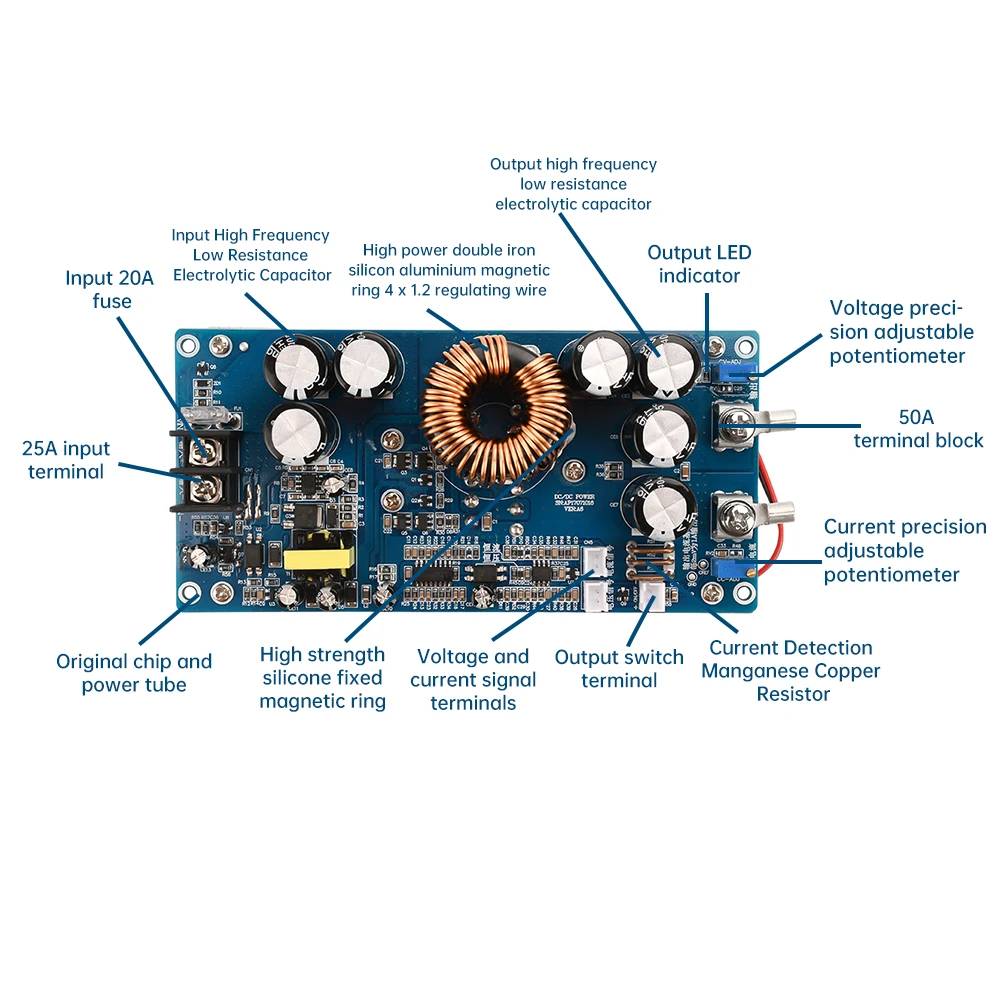 DC 20-70V Out 2.5-58V 30A 800W DC-DC Buck Converter Step-Down Board Power Supply  Accessory