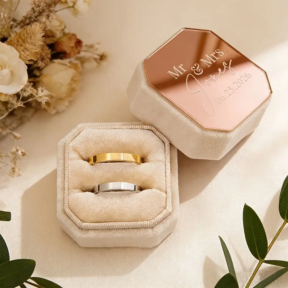 Personalized Octagon Velvet Ring Box Wedding 2-slot Ring Holder Acrylic Engagement Ring Case Can be Customized LOGO Gift for Her