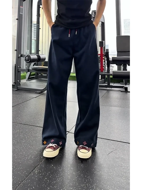 

Cleanfit Heavyweight Straight Leg Casual Pants Men's Khaki Waist Patchwork Embroidery Sports Sweatpants Spring Season