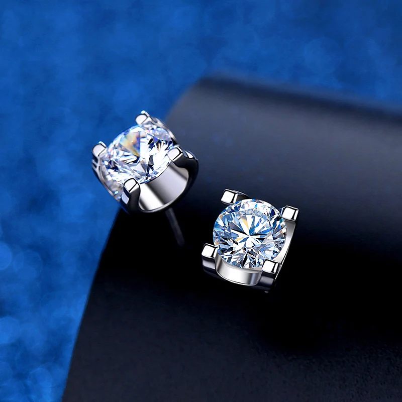 Pendiente de diamante de moissanita de laboratorio de corte redondo brillante de Color D para mujer, joyería de boda chapada en oro de Plata de Ley 925 Brinco