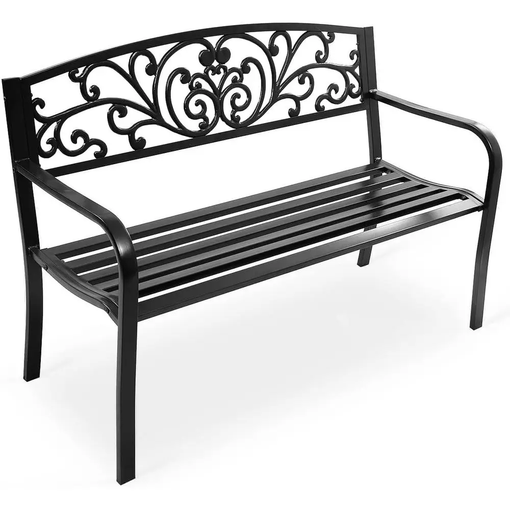 

Садовая скамейка Kula Outdoor из стали, 50-дюймовая скамейка для парка и патио с прочной стальной рамой, уличная скамейка для отдыха с подлокотниками
