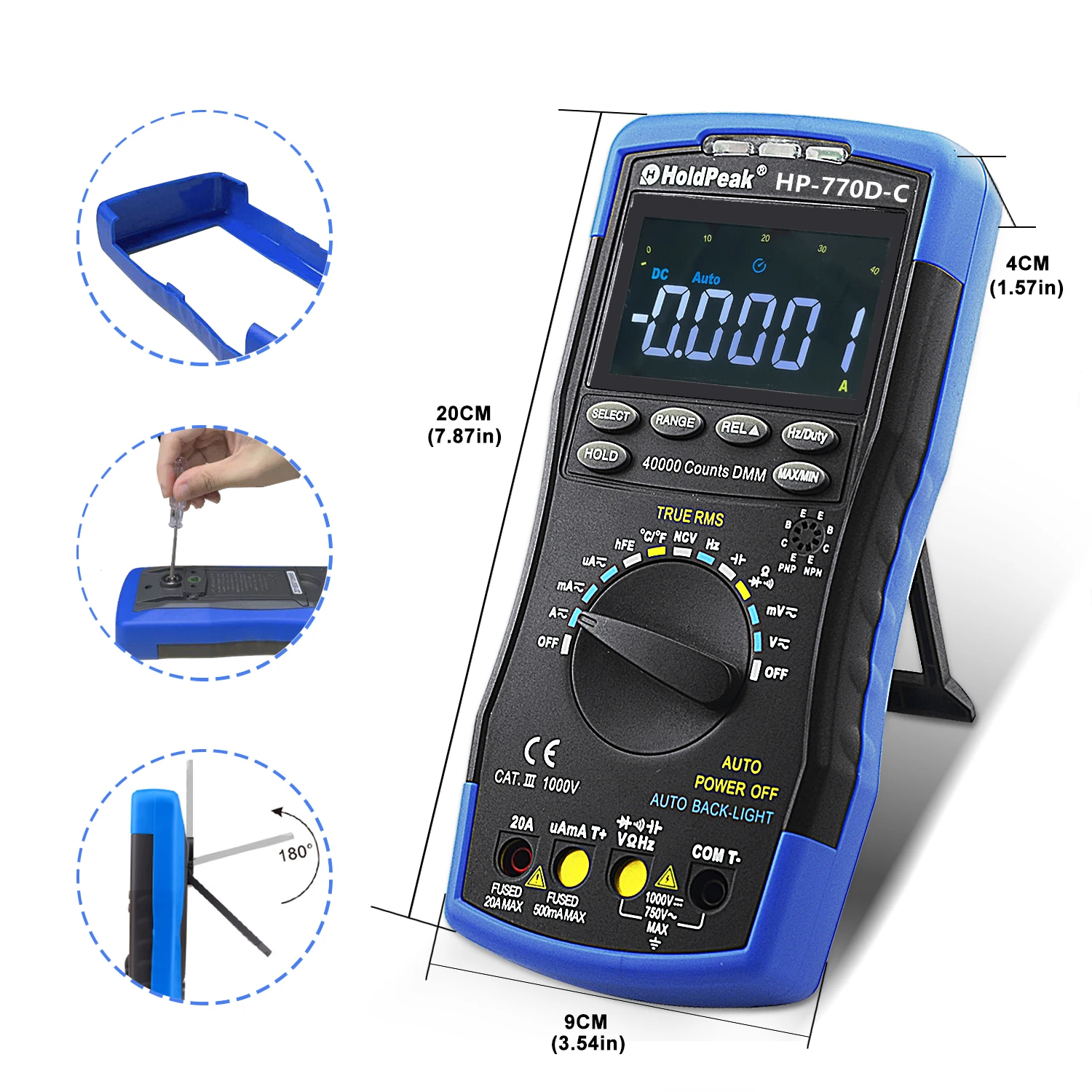 Imagem -04 - Lcd Multímetro Digital ac dc Ohm Volt Amp Capacitor Tester40000 Contagens True Rms Alcance Automático Medida Multimetro Hp770d-c