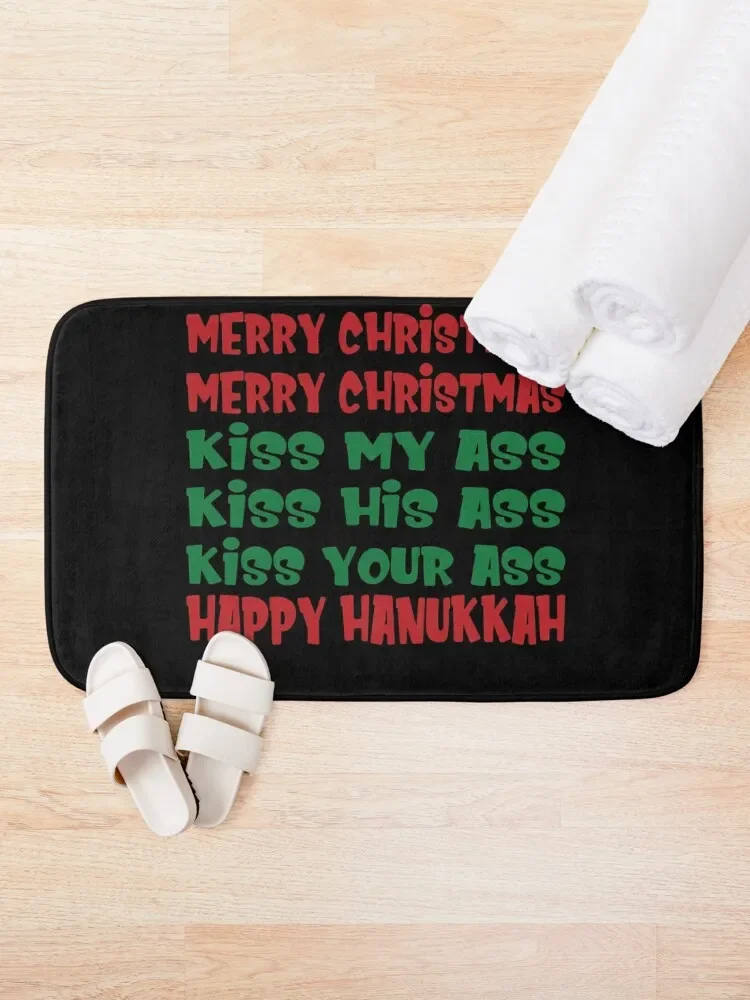 Merry Christmas Kiss My Ass Funny Hanukkah Vacation Bath Mat DoorFor Entrance Door External Entrance Doormat Mat