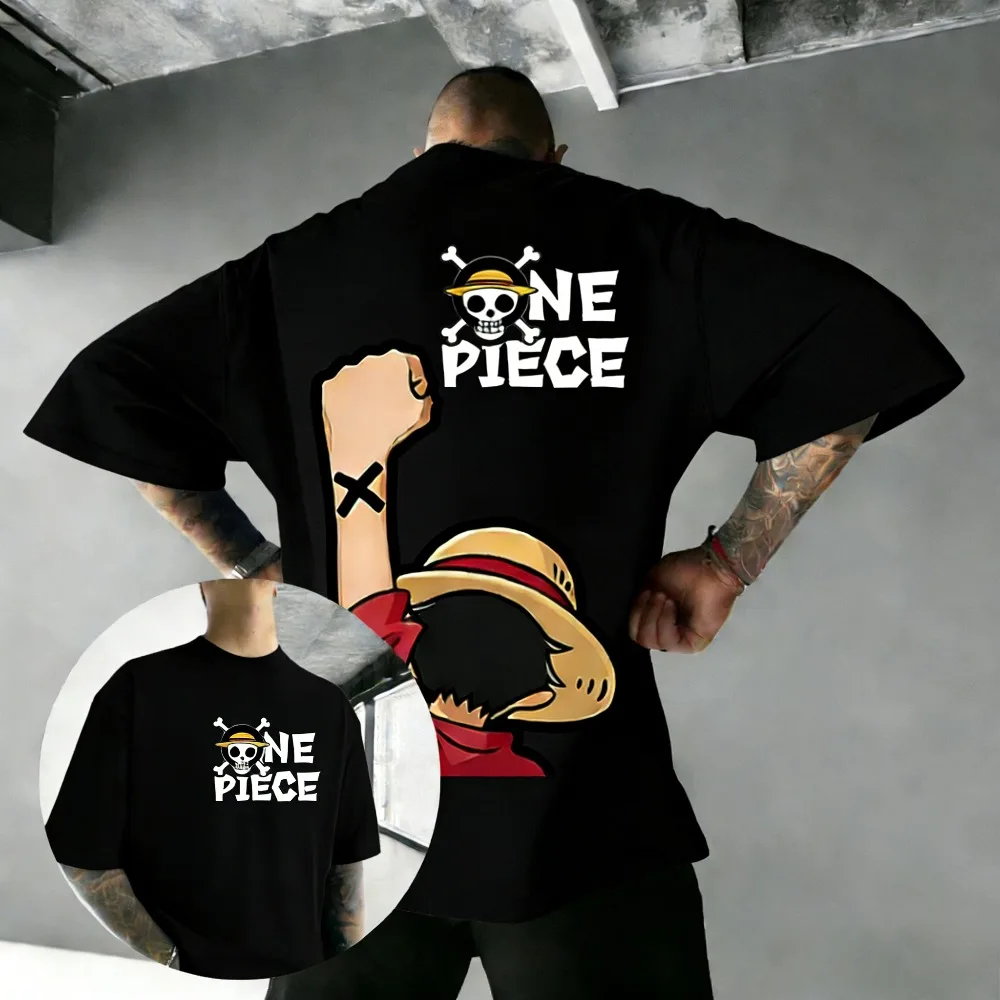 One Piece Luffy Unisex Pure Cotton T-shirt 2026 Summer Hot Anime Print American Loose Casual Parent-child Short Sleeved Top