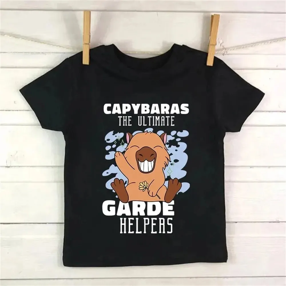 

Children's Clothing Girls Elementary White Cartoon Capybara Birthday T-Shirt for Boys Short Sleeve Korean Fashion Tee Shirt Kids