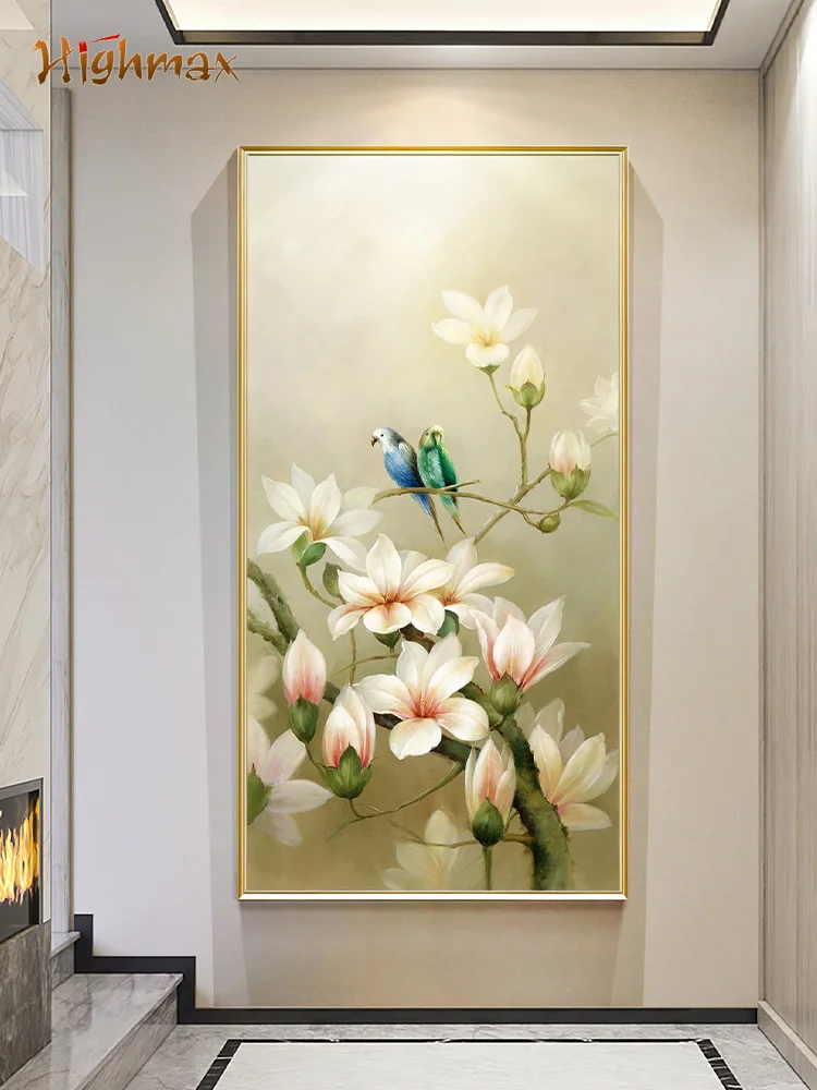 

highmax Flowers Oil Painting Wall Art Posters White Flowers Parrot Canvas Painting Living Room Office Home Decoration Posters