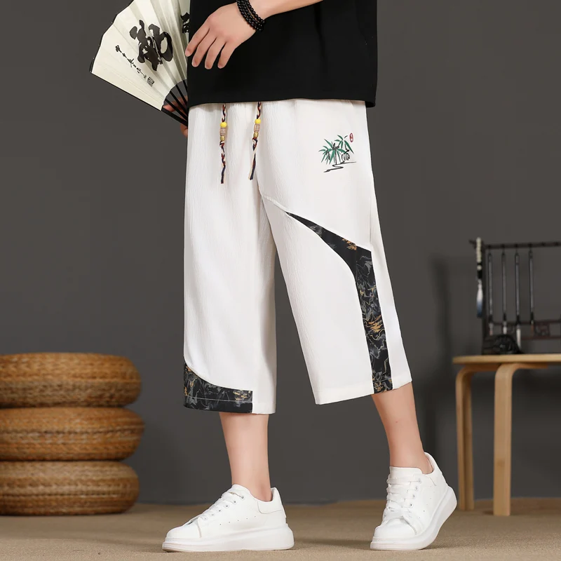 

Мужские летние тонкие спортивные брюки свободного кроя в стиле Harajuku, дышащие, удобные, с прямыми штанинами, длиной 7/8